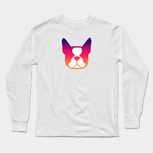 Boston Terrier face ombre orange, pink and purple - bold Boston silhouette - copyright Smooshface United - Boston Terrier gift Long Sleeve T-Shirt